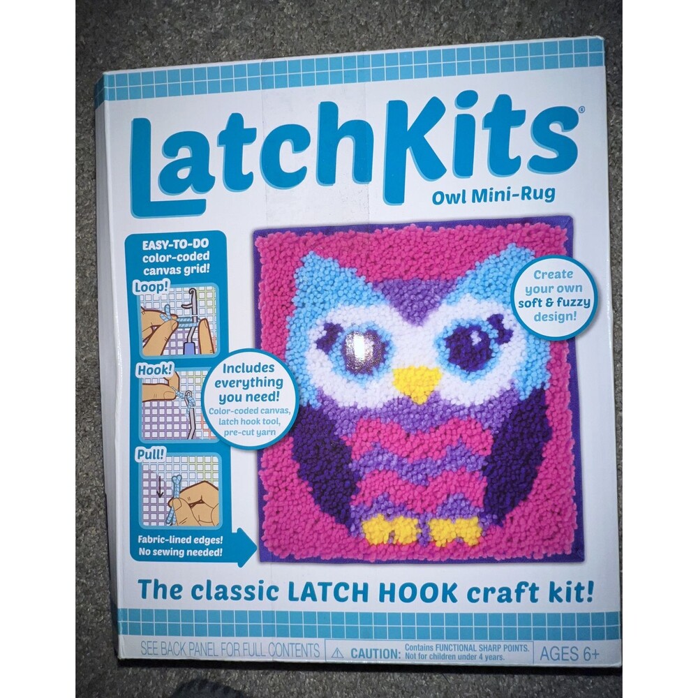 Latchkits - Owl Mini-Rug Latch Hook Craft Kit New Open Box Complete